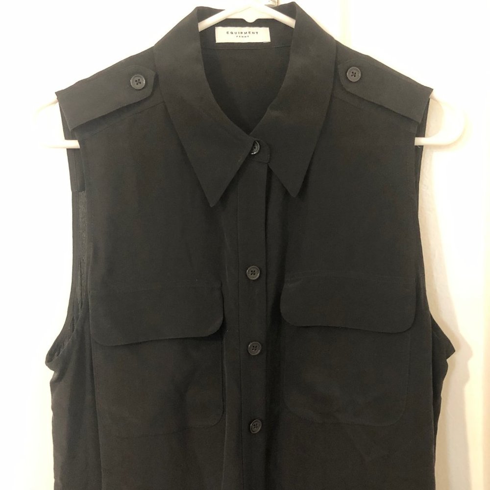 Equipment 100% silk button-down sleeveless black maxi dress Sz M LIKE NEW